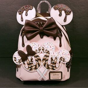 Loungefly Pink & Brown Minnie Choc. Sprinkles Lollipop Ears Disney Backpack NWT